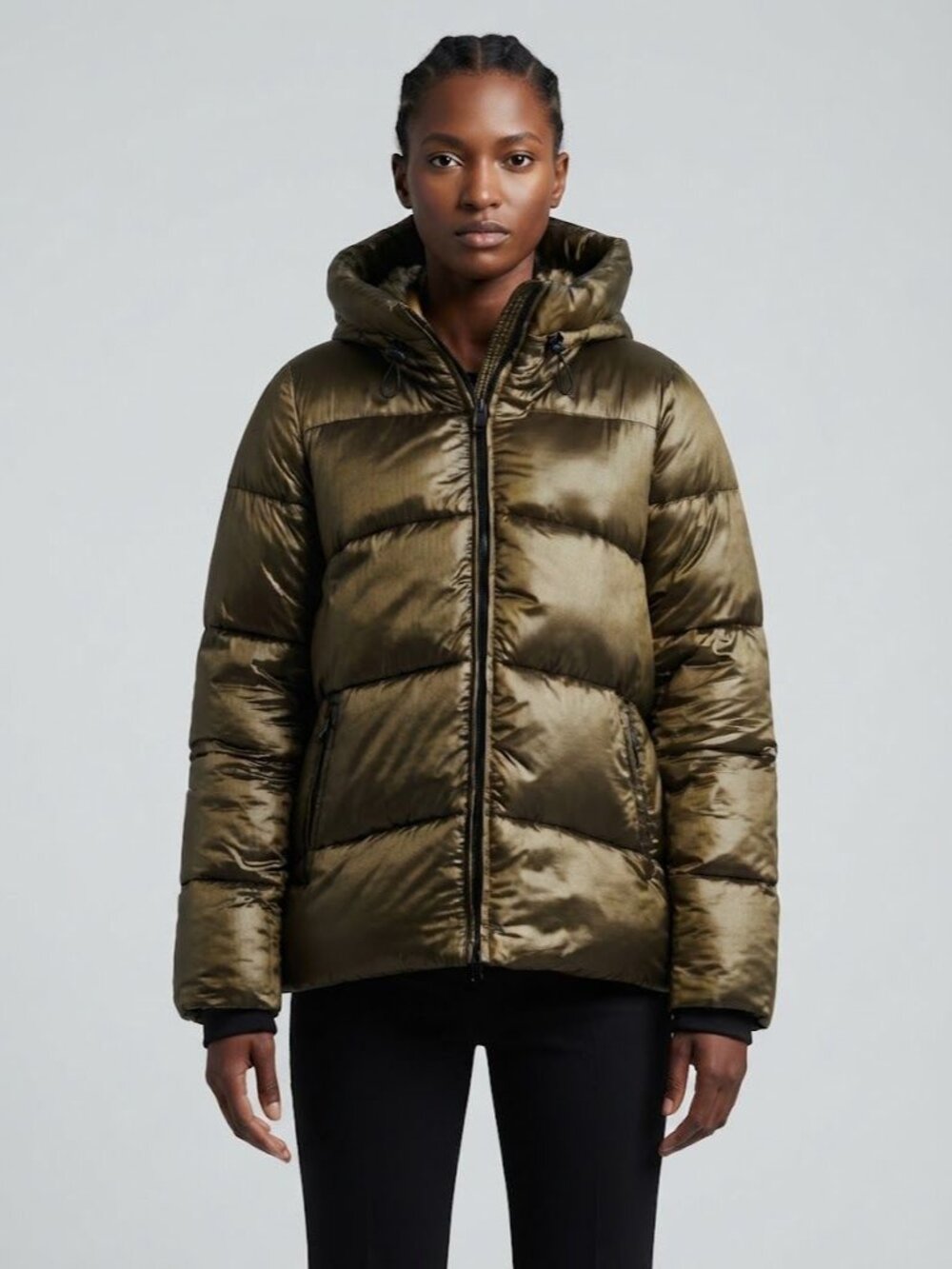 Sam Edelman Olive Green Hooded Puffer Jacket Coat Size XL
